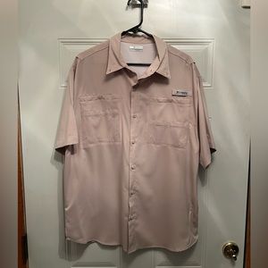 Columbia Mens PFG Large Button Up Omni Shade Fishing Outdoor Beige Large
